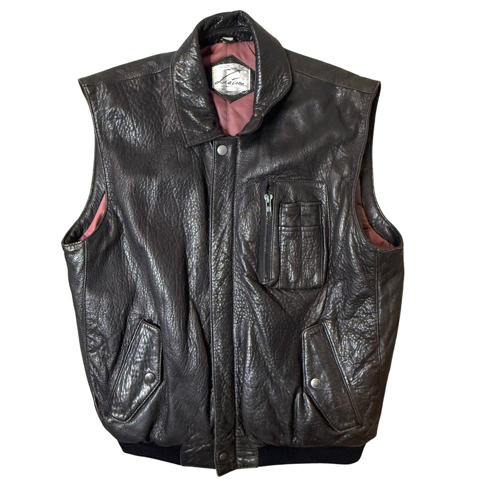 VTG‎ Liaison Pebbled Leather Utility Vest Mens M Bomber Biker Streetwear Retro